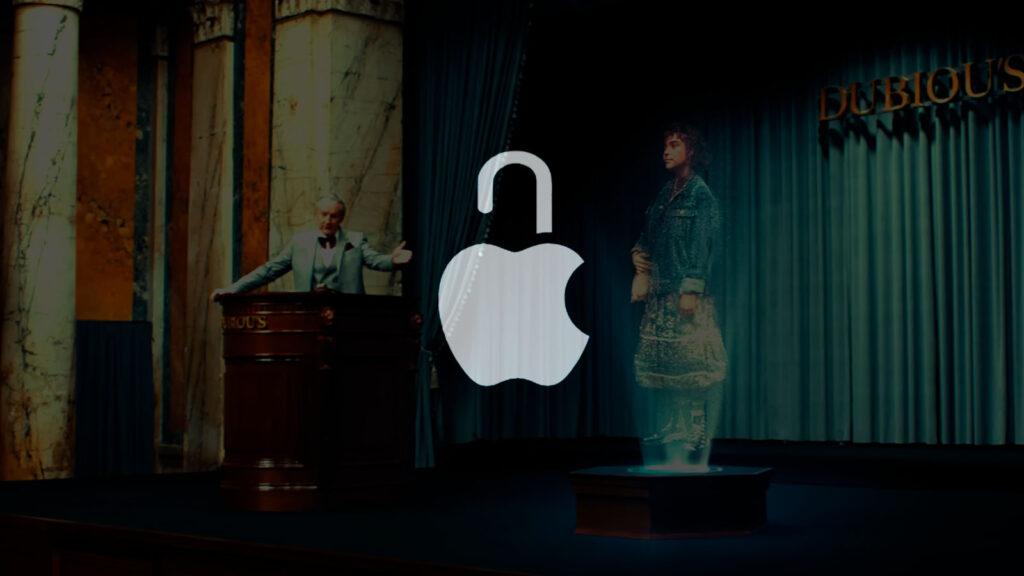 símbolo da Apple retratado como um cadeado que protege a privacidade do usuário