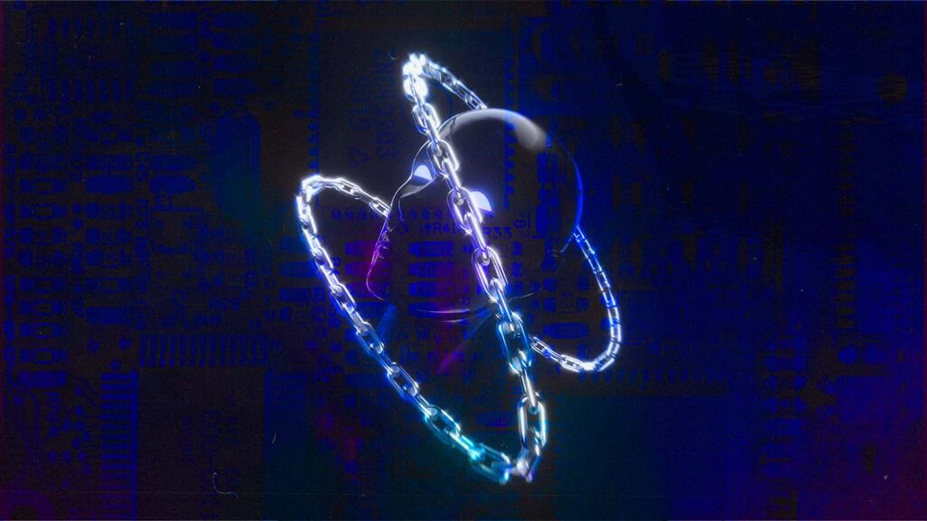 cabeça humana envolta em dados no formato de hélice