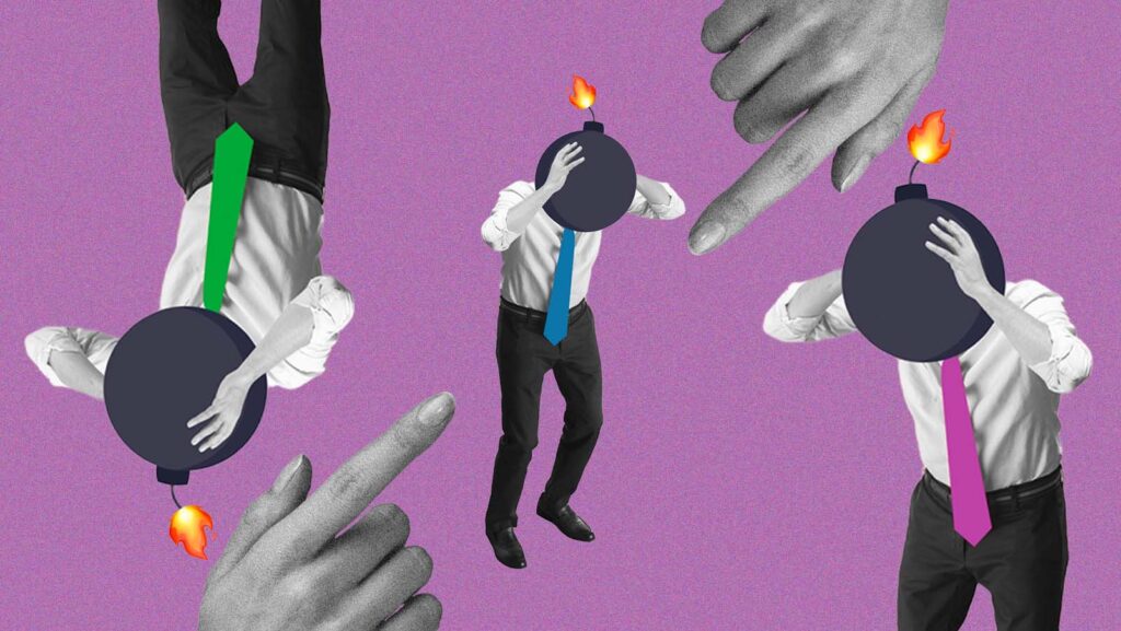 homem de gravata com bomba no lugar da cabeça