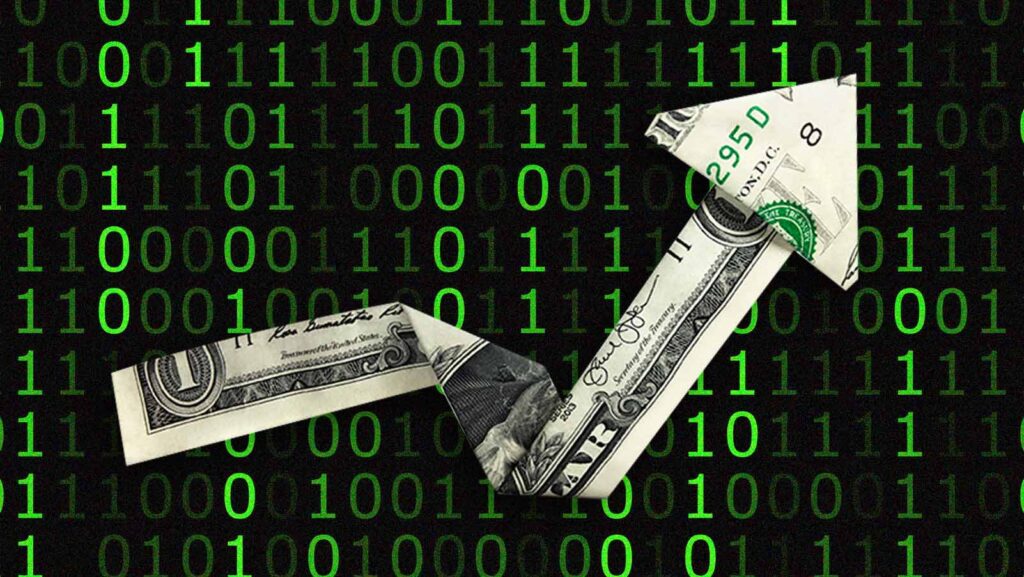 seta em forma de cédula de dinheiro representa investimentos em inteligência artificial