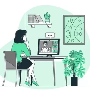 ícone de mulher conversando com colega de trabalho por vídeoconferência