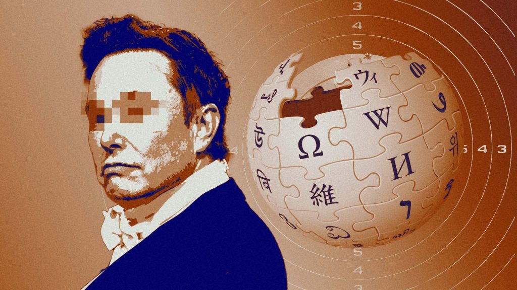 perfil do empresário Elon Musk ao lado do logotipo da Wikipédia