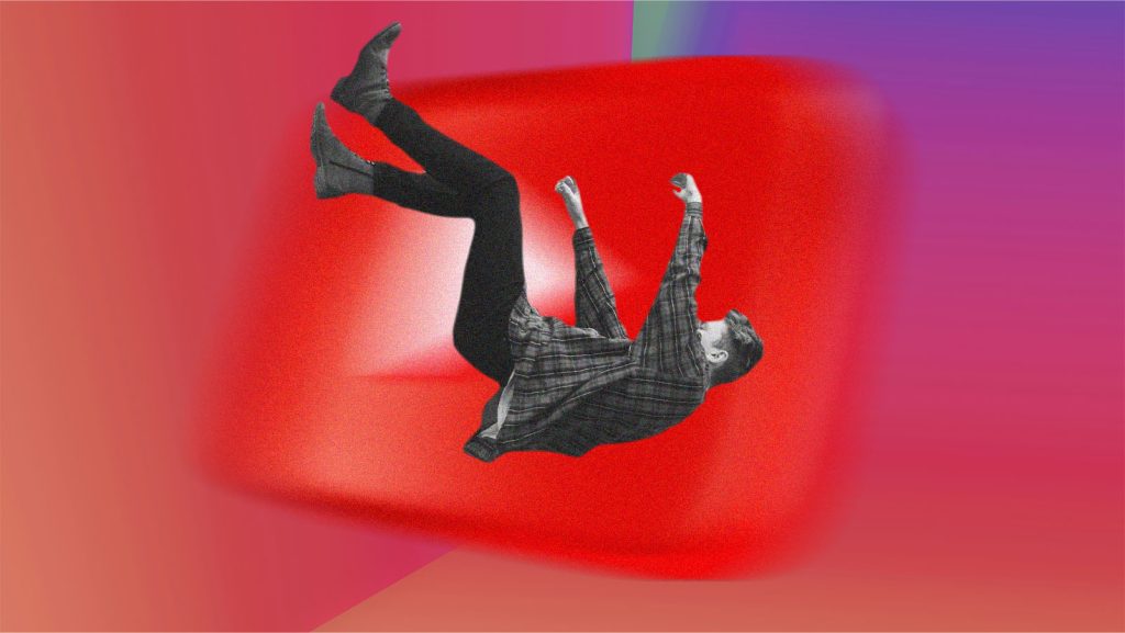 figura de um corpo caindo com logotipo do YouTube ao fundo