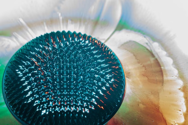 Flor transparente com miolo azul remetendo a chips