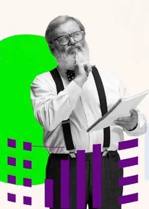 profissional sênior analisa um  relatório  com cara de dúvida