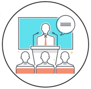 imagem estilizada de um a pessoa fazendo uma apresentação para o público