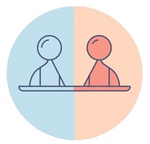 imagem estilizada de duas  pessoas conversando frente a frente