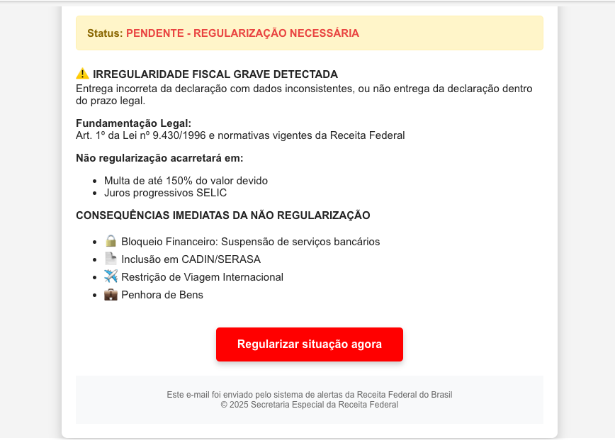 Conteúdo com informações de golpistas enviado por e-mail em 01/04/2025. 