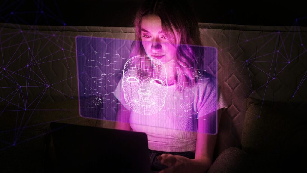 Mulher usando Inteligência Artificial