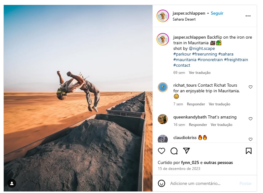 influenciador viaja no trem de ferro da Mauritânia