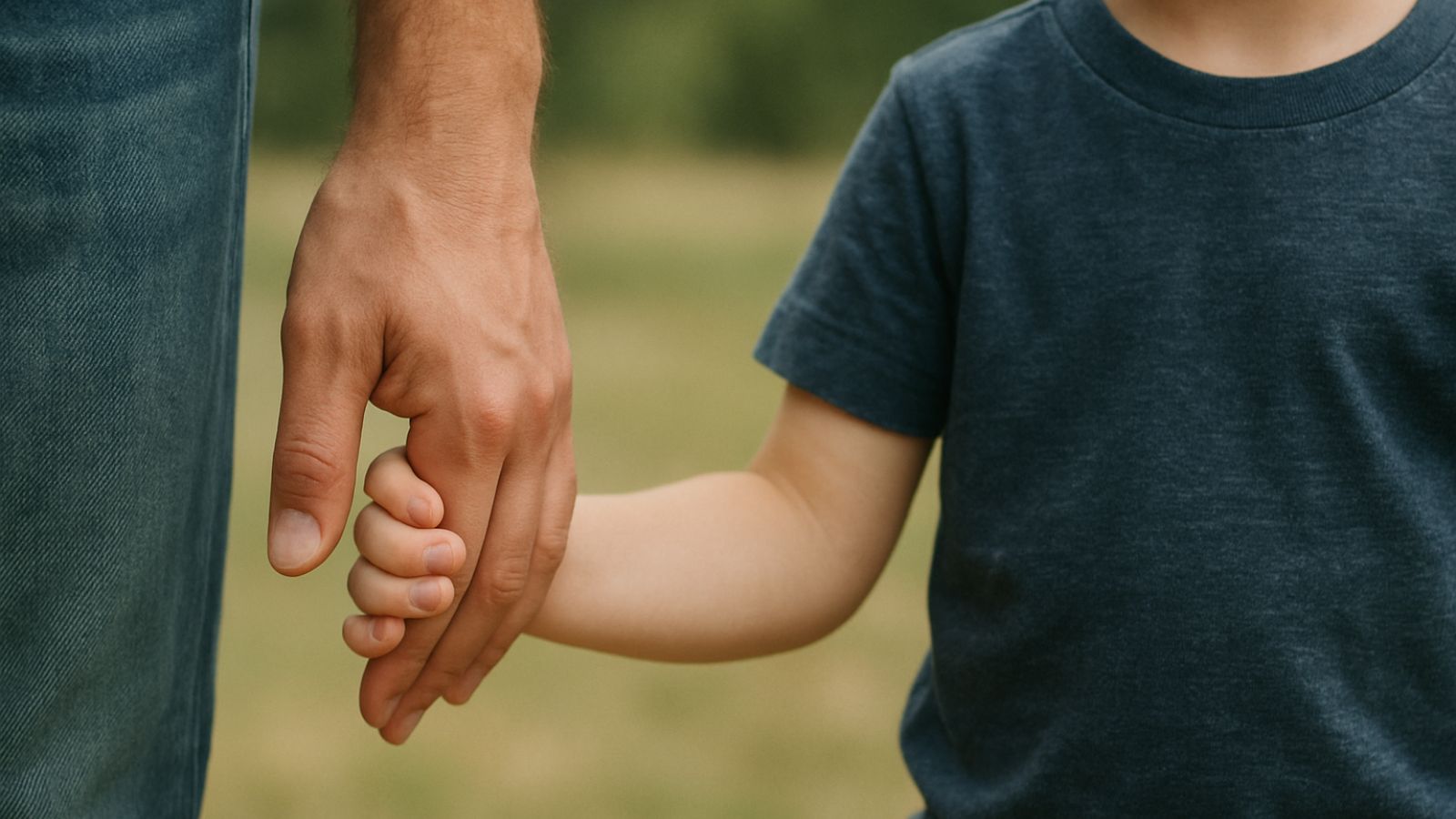 pai segurando a mão do filho
