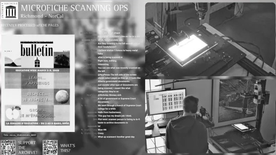 mosaico de imagens da rotina de trabalho da equipe do Internet Archive