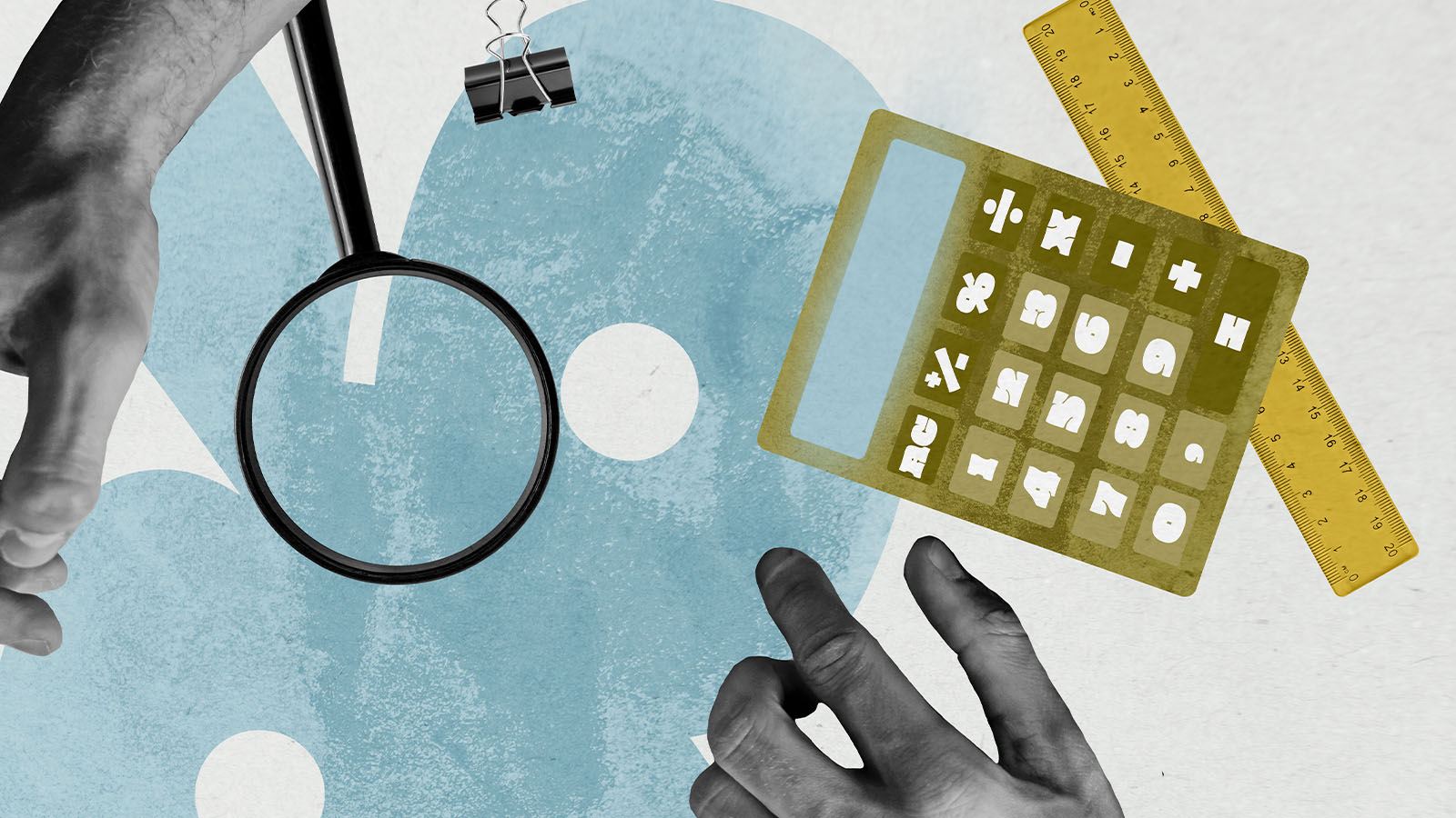 Calculadora com lupa mostrando investimentos e o estado de atenção