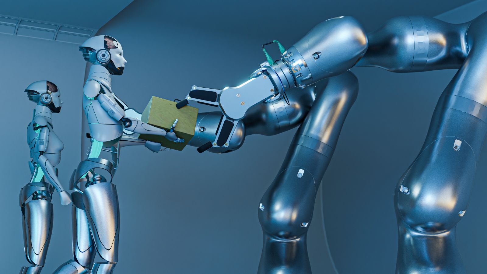 Robôs humanoides trabalhando