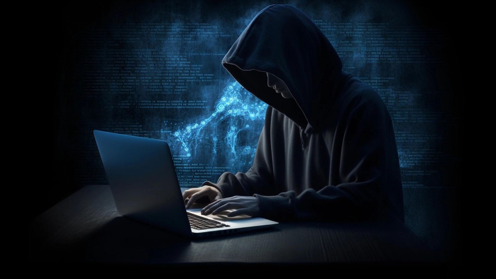 Hacker mexendo em notebook