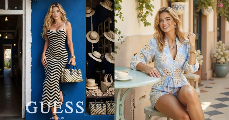 anúncio da marca Guess com modelo gerada por inteligência artificial