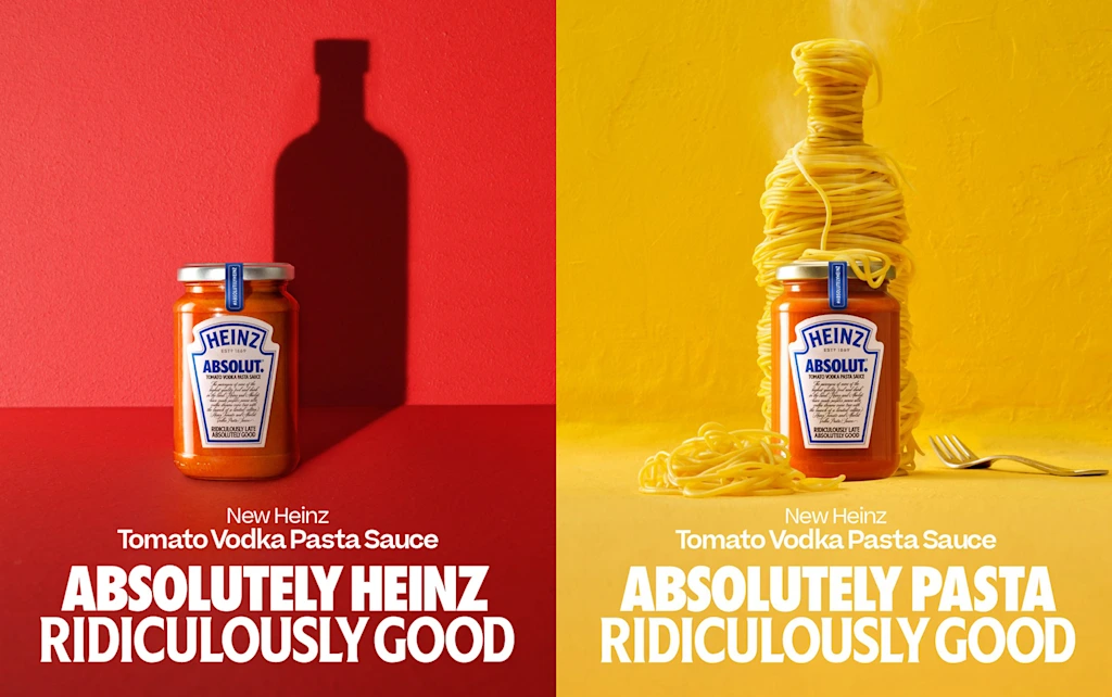 anúncio da parceria entre o molho Heinz e a vodca Absolut