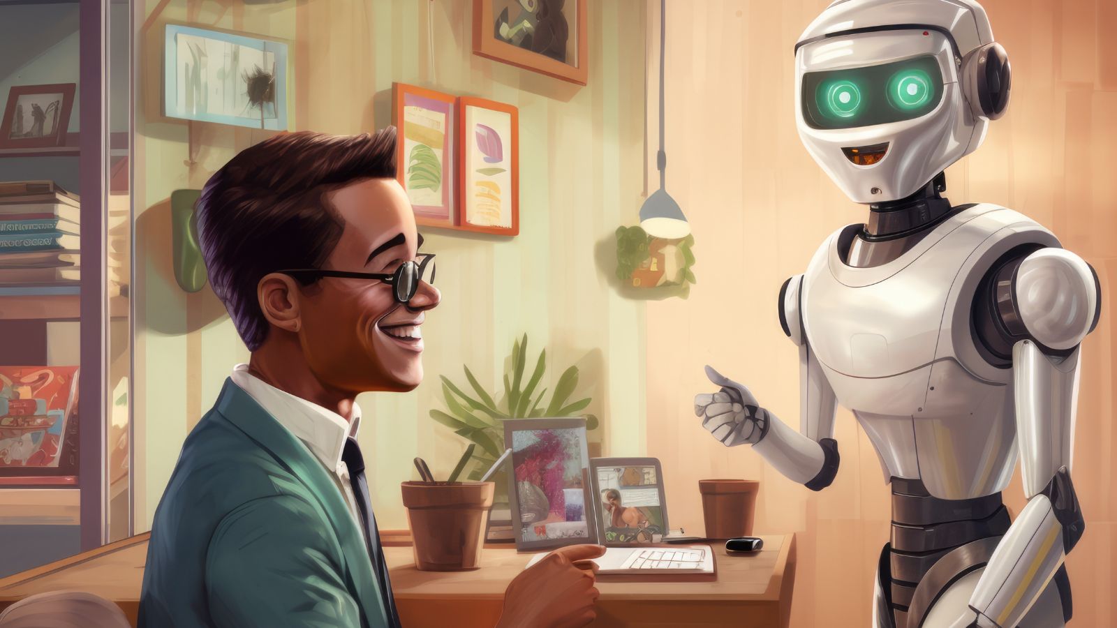 Robô e humano conversando