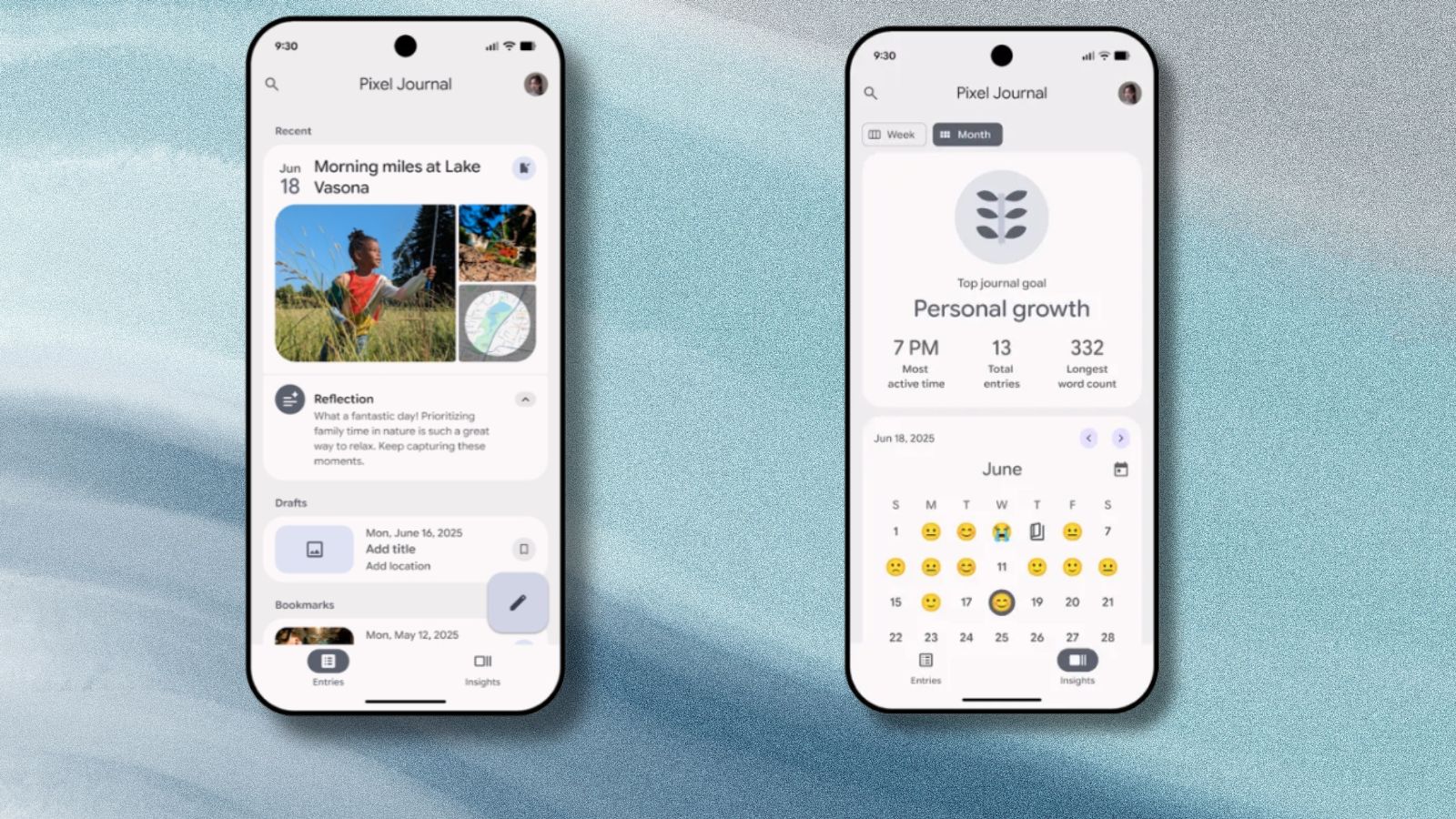 Telas do Google Pixel Journal