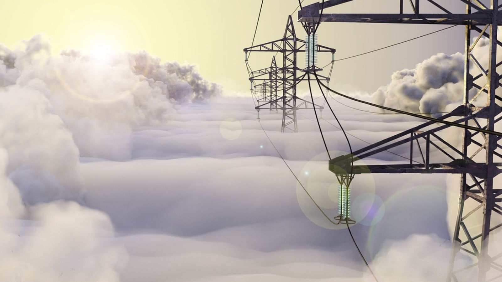 Postes de energia e nuvem