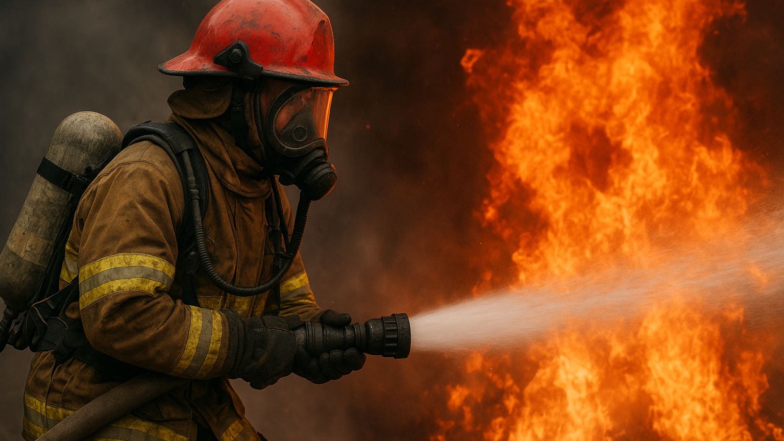 Bombeiro apagando fogo