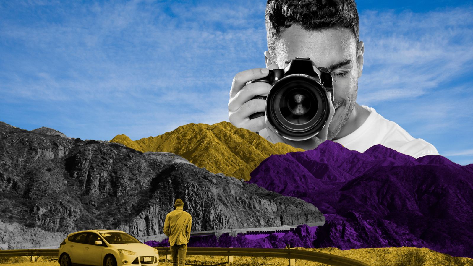 Fotógrafo com paisagem em colagem