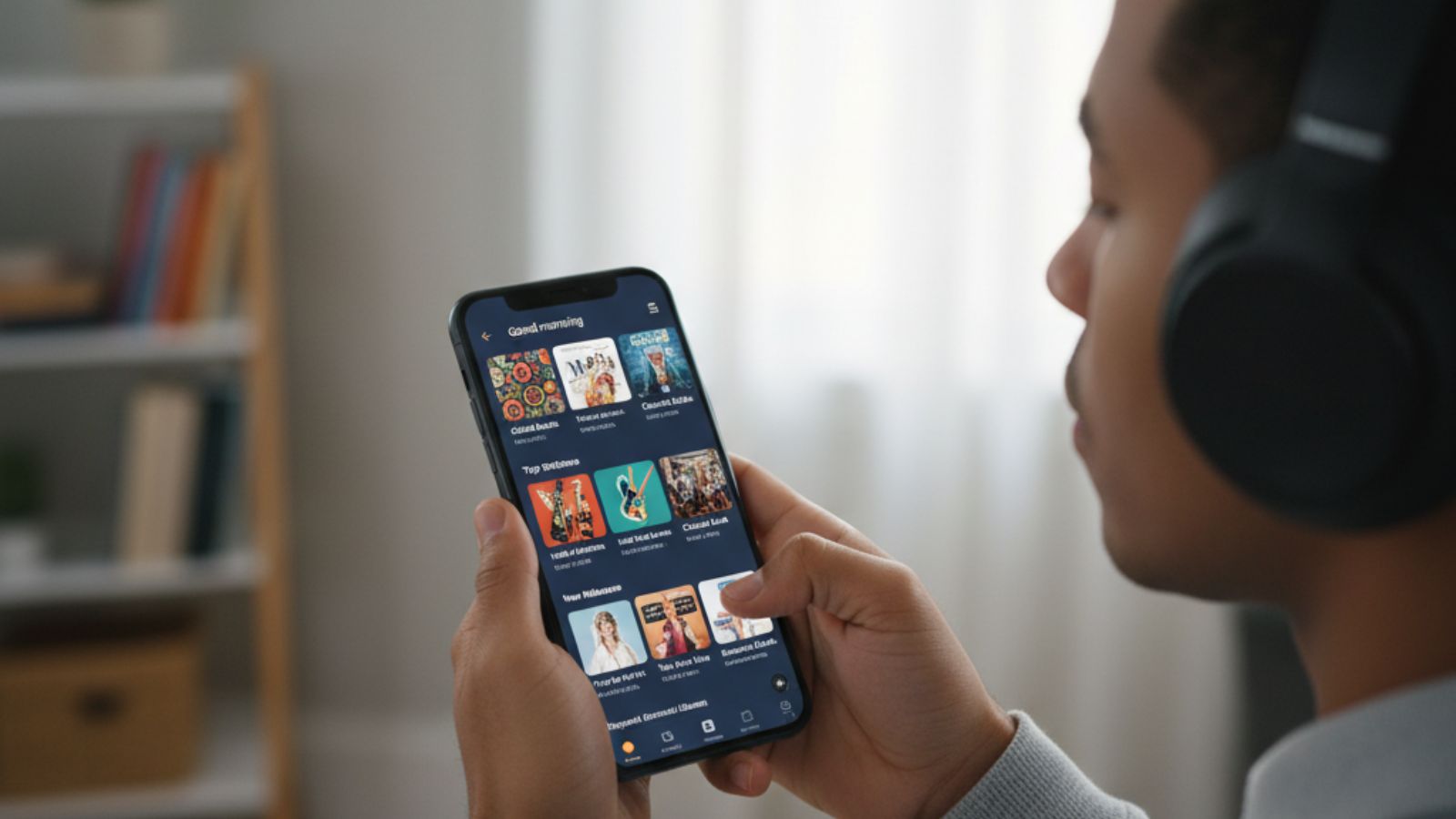 Homem ouvindo música com Amazon Music