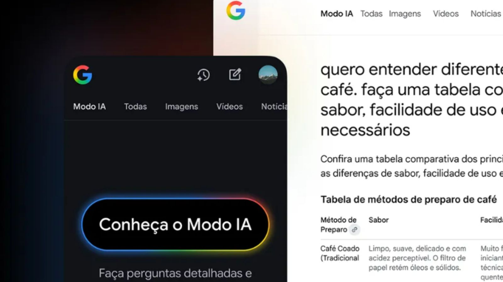 Tela do Google no modo IA