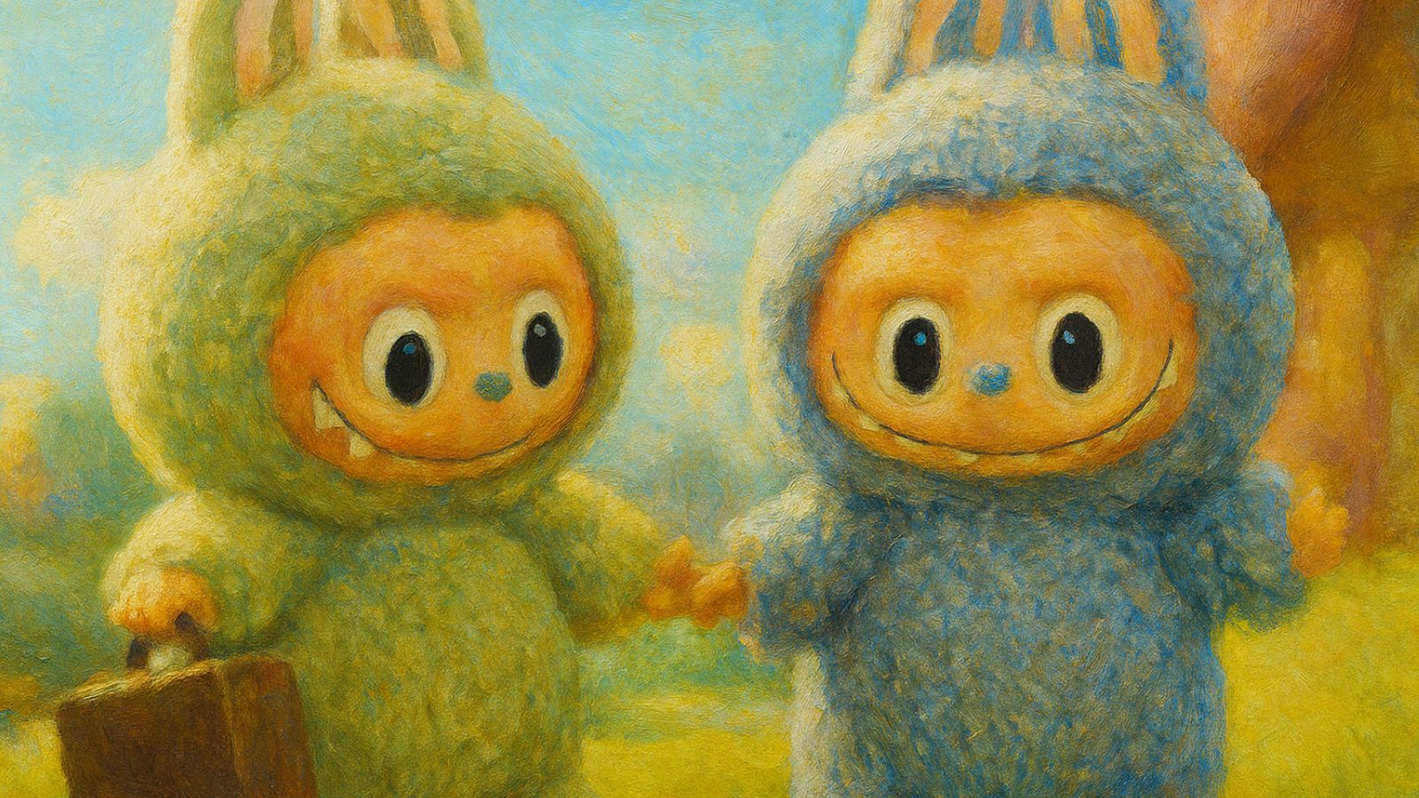 Dois Labubu dando as mãos