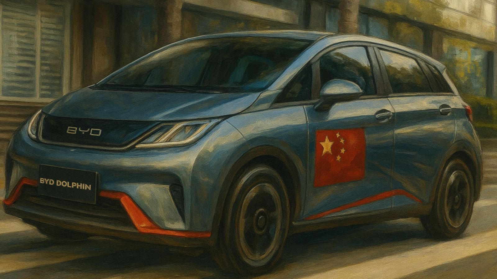 Carros chinês com bandeira da China na porta