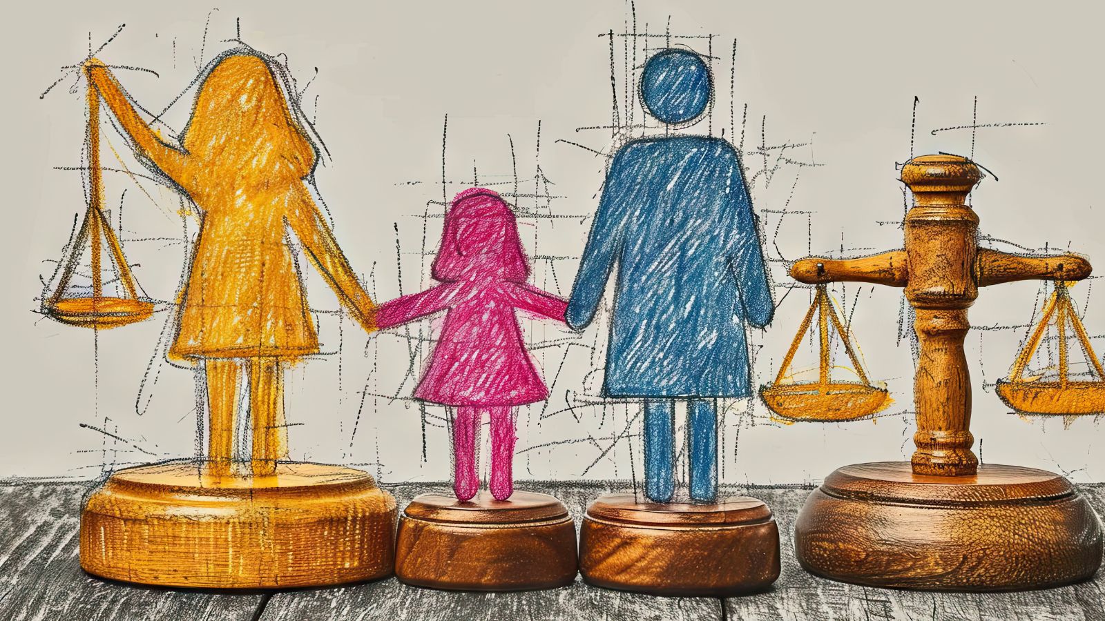 Desenho de bonecos em e balança de advocacia