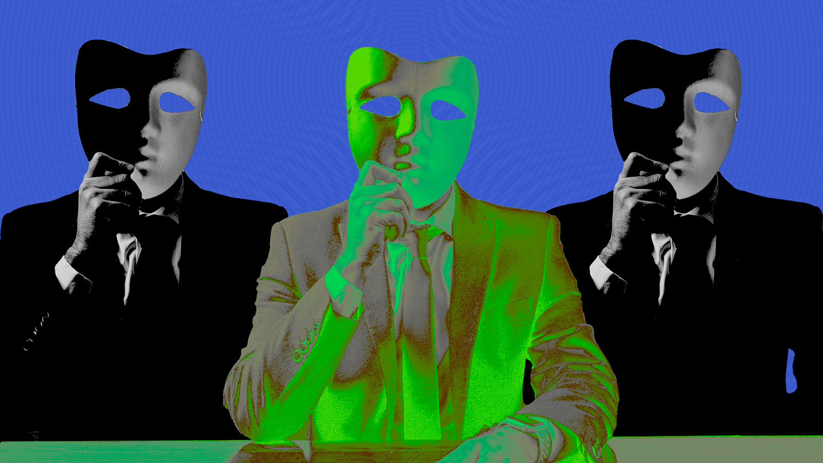 três homens com máscaras sobre o rosto