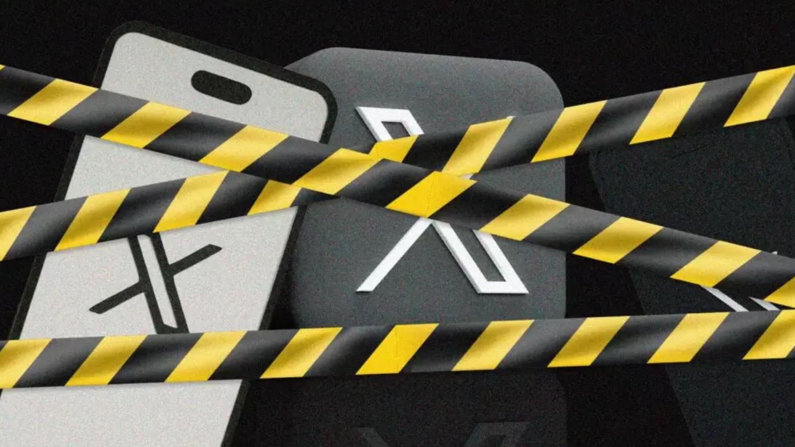 Símbolo do X em celular com bandeirola de polícia