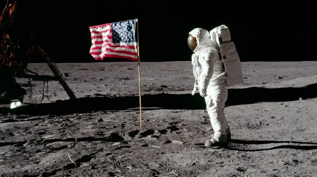 O astronauta Buzz Aldrin na superfície  da Lua