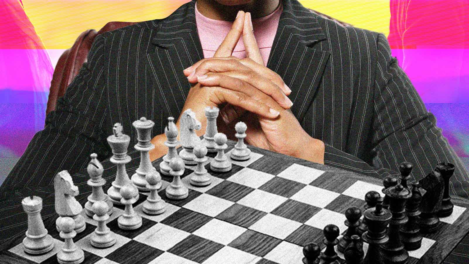 jogador pensa o próximo movimento sobre um tabuleiro de xadrez