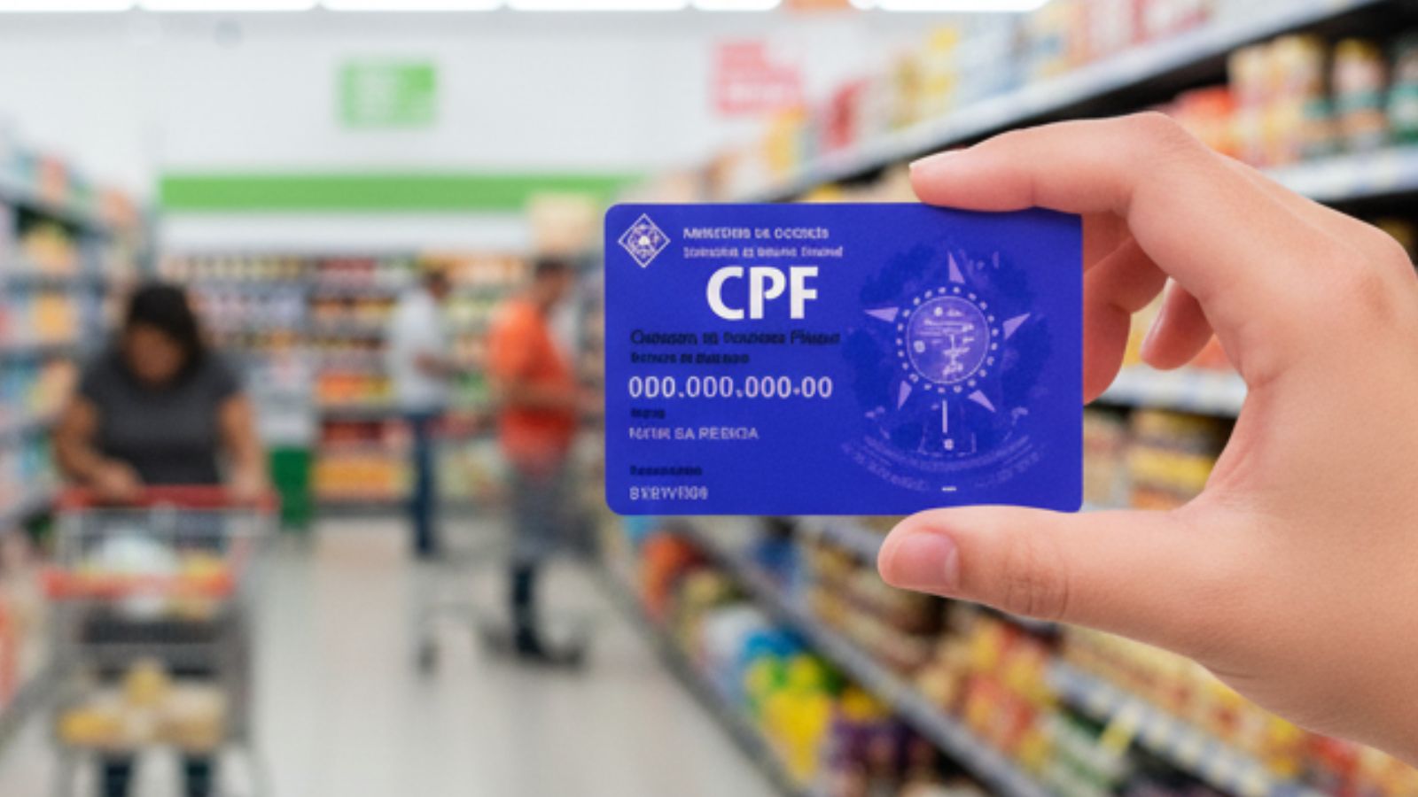 Pessoa segurando CPF em mercado