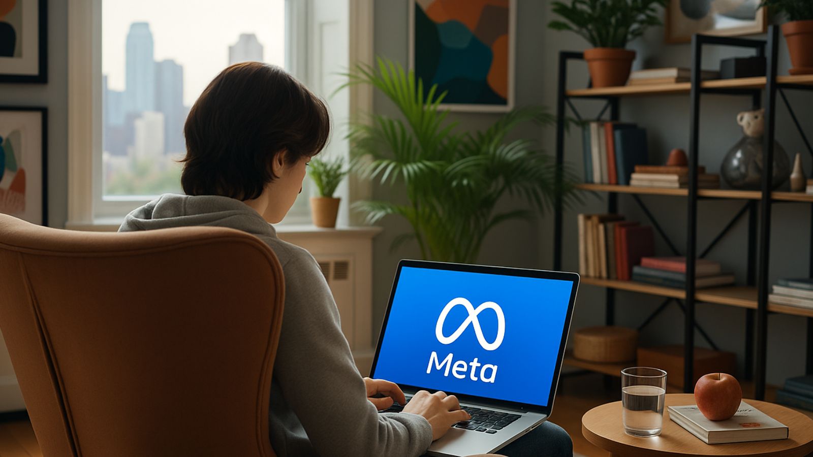 Adolescente acessando a Meta pelo notebook