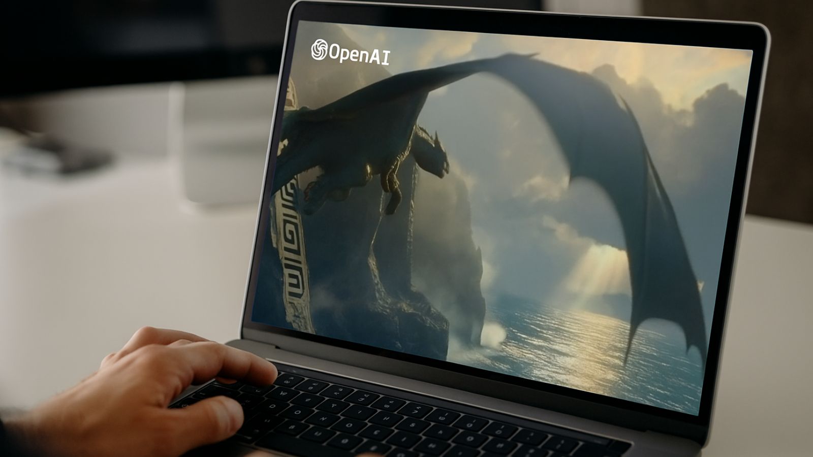 Homem editando cena de dragão em computador pela OpenAI