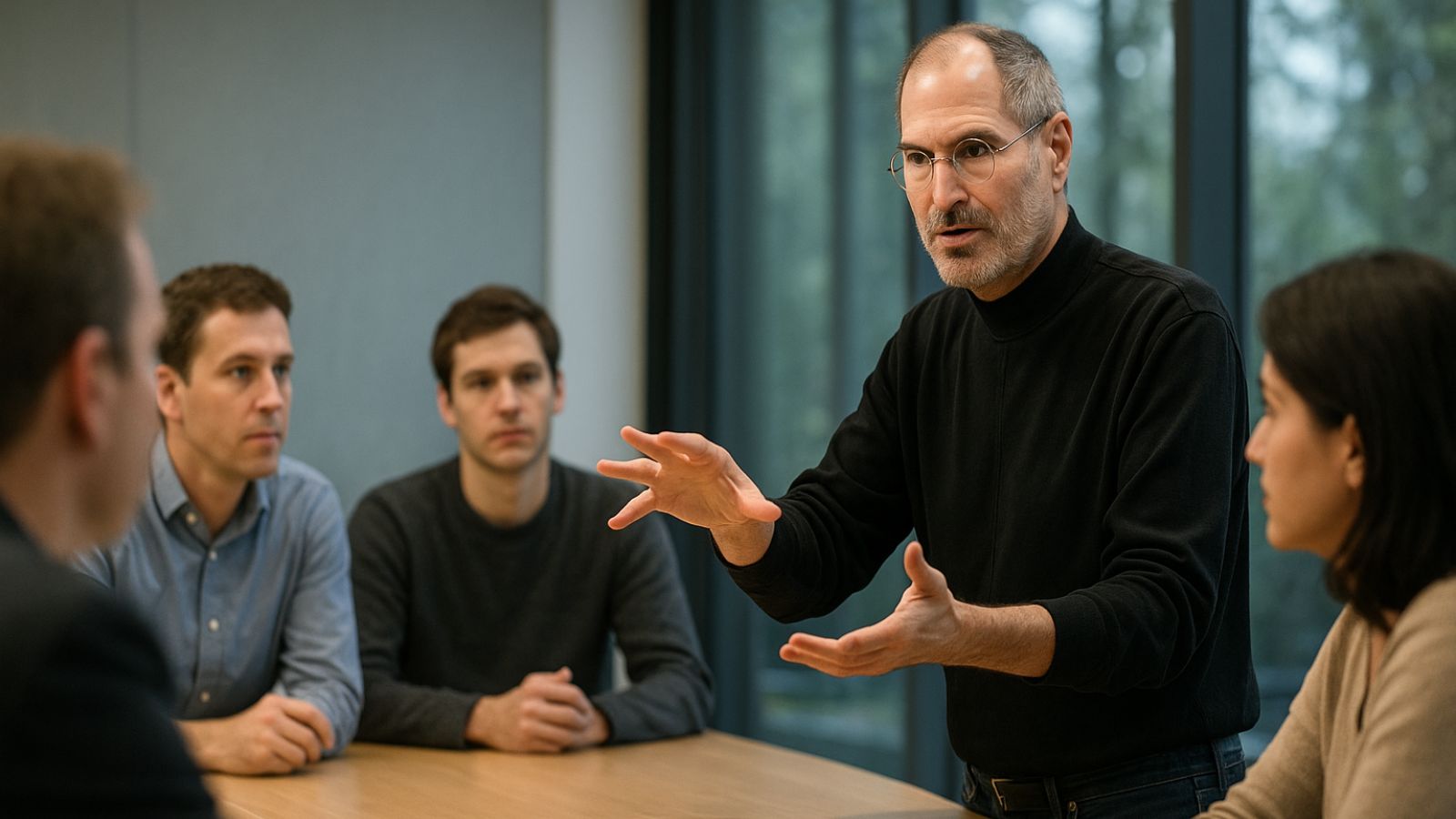 Steve Jobs em reunião no escritório