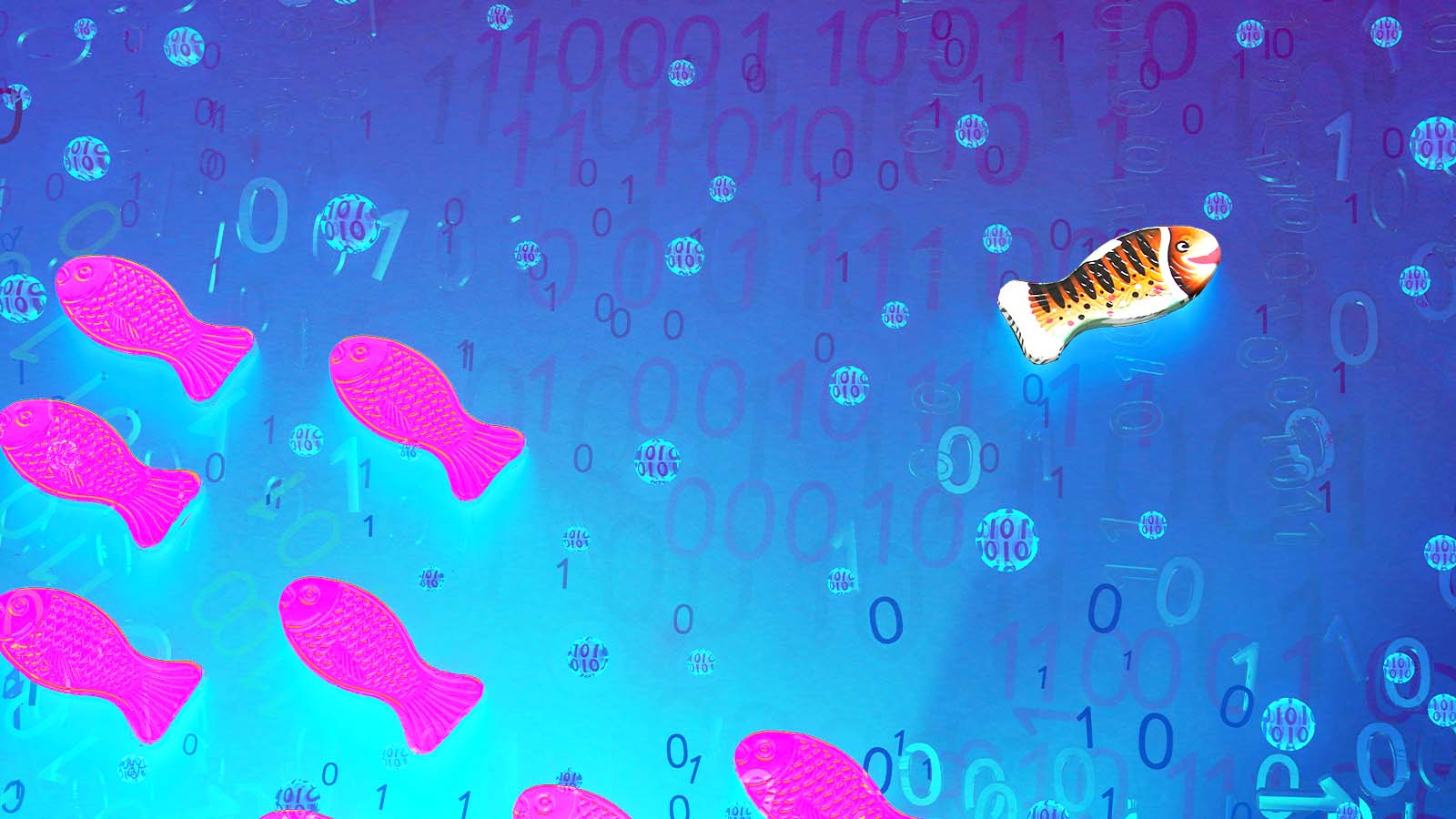 rejeição a algoritmos representada por um peixe afastado do cardume