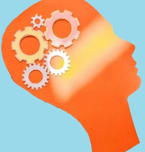 imagem estilizada de engrenagens no lugar do cérebro