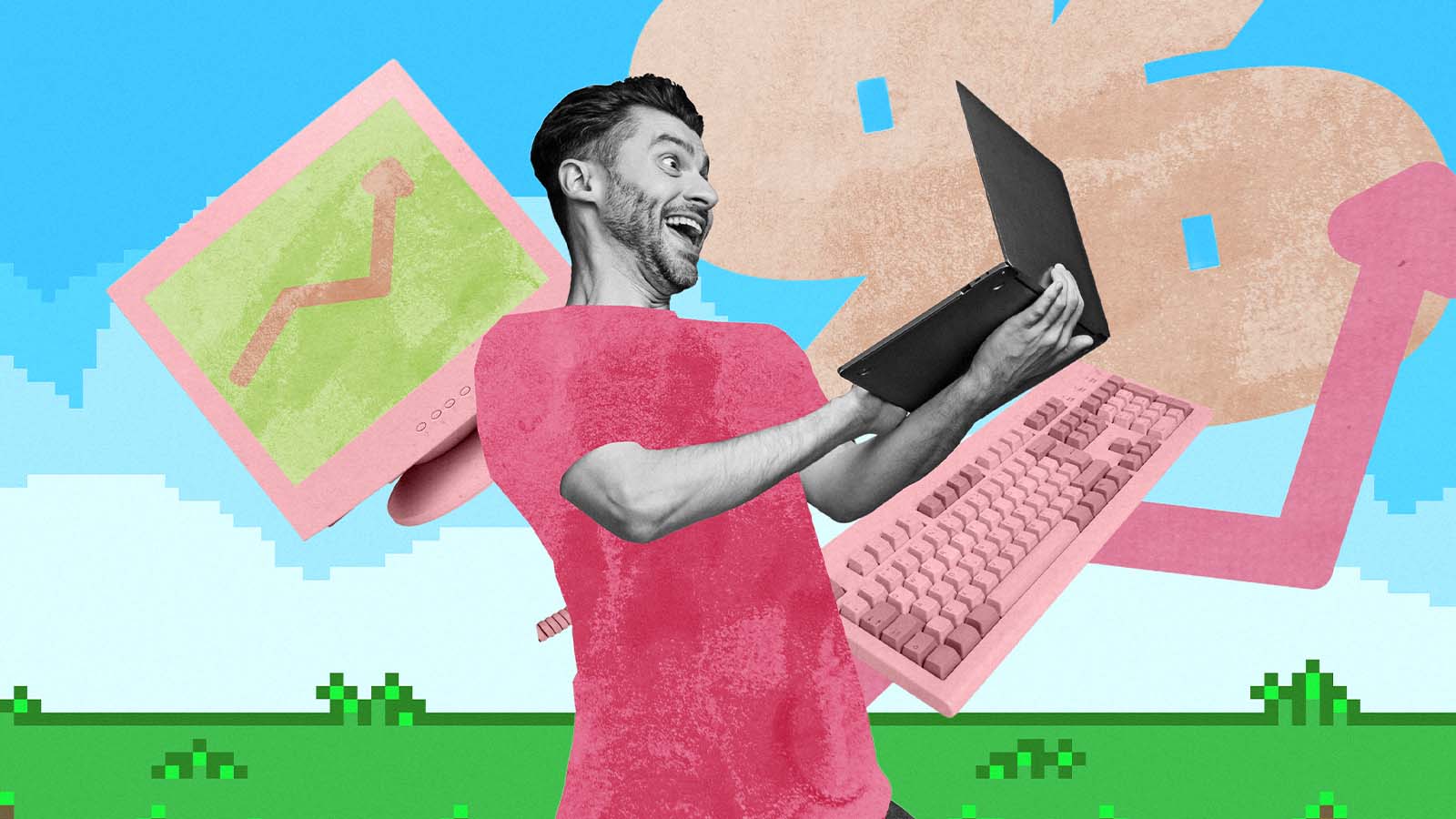 usuário sorri segurando seu notebook