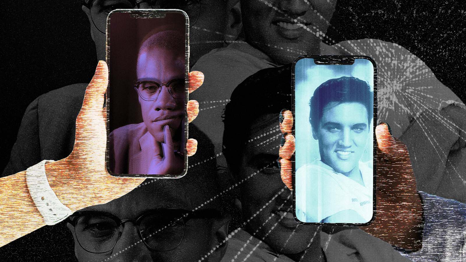 telas de celulares com imagens de celebridades que já morreram