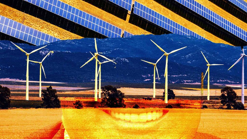 painéis de energia solar e torres de energia eólica