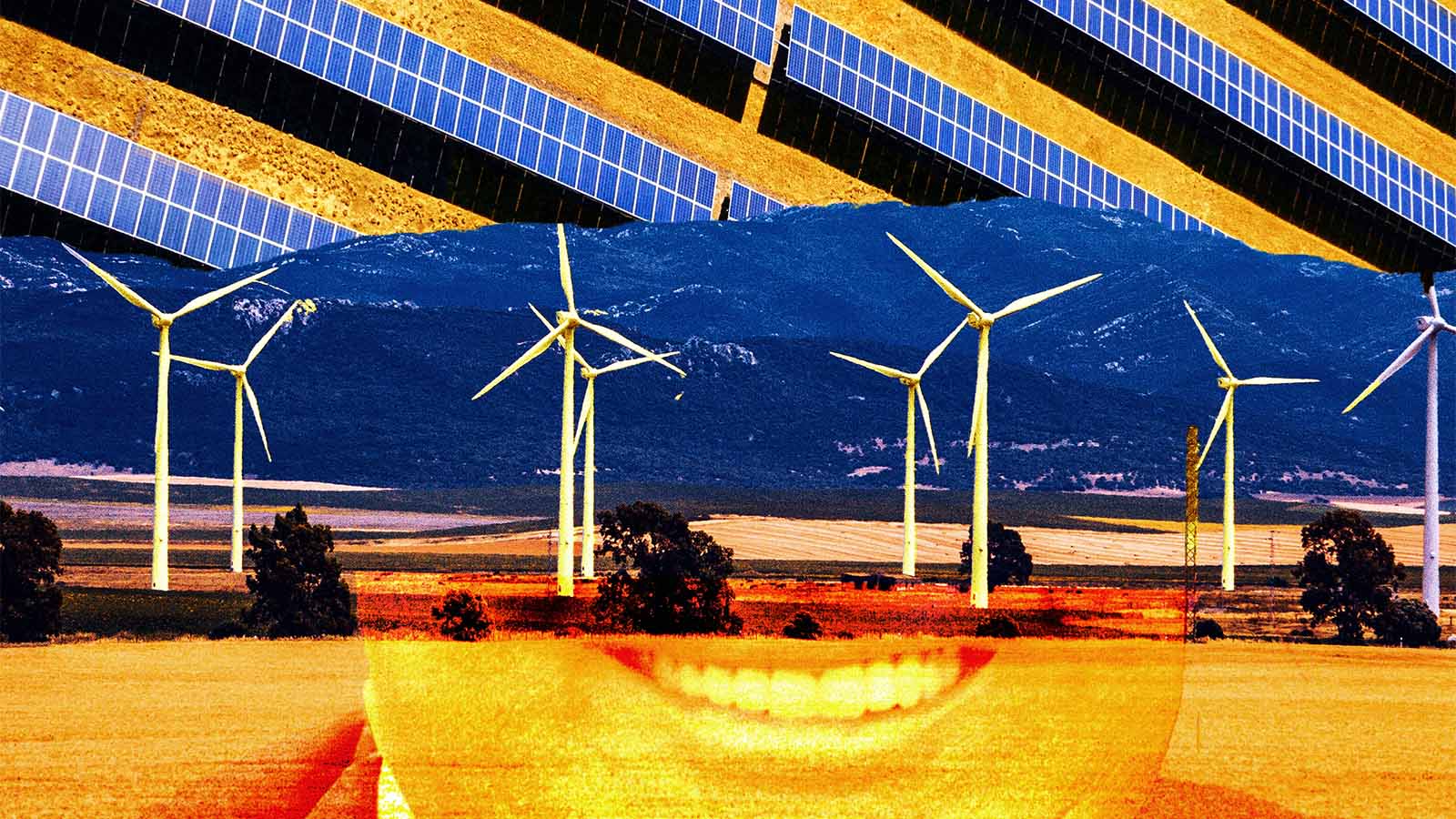 painéis de energia solar e torres de energia eólica