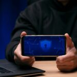 Pessoa de capuz segurando celular