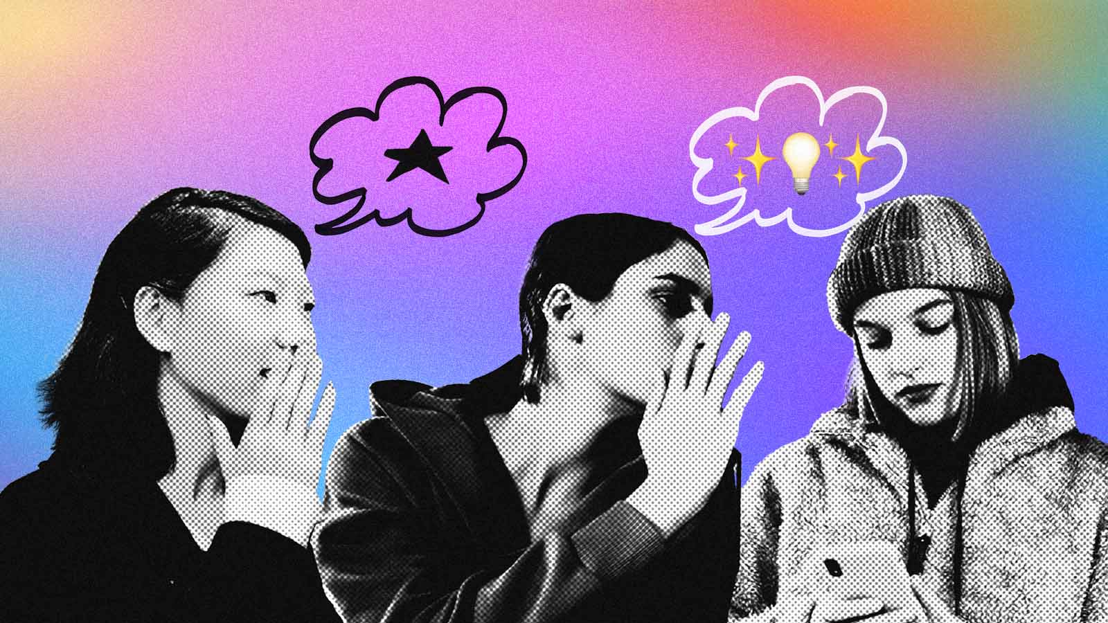 jovens sussurram nos ouvidos uns dos outros