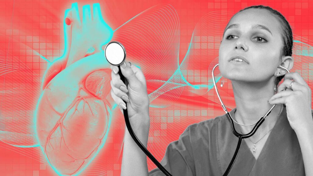 m&eacute;dica experimenta estetosc&oacute;pio equipado com intelig&ecirc;ncia artificial