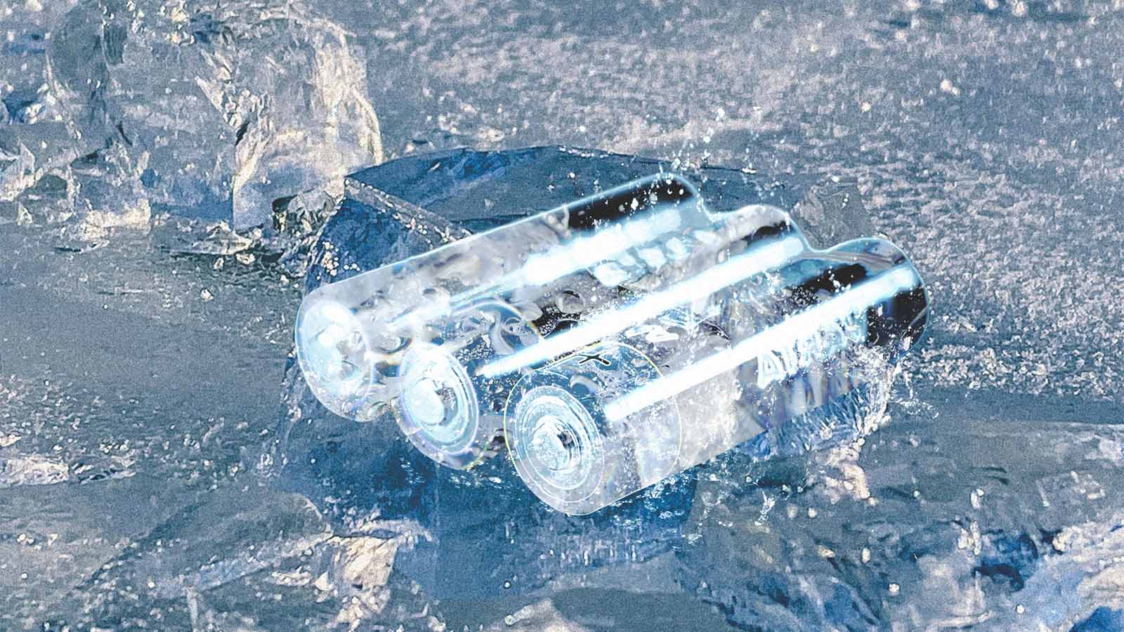 pilhas envoltas em uma fina camada de gelo