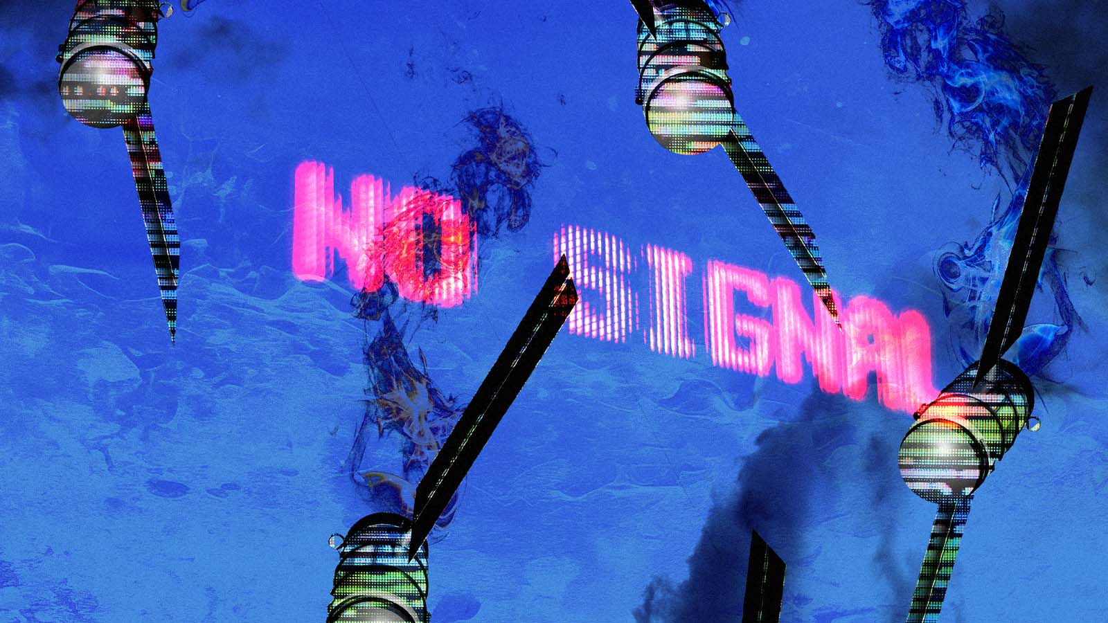 letreiro em vermelho sobre fundo azul indicando que não há sinal de internet